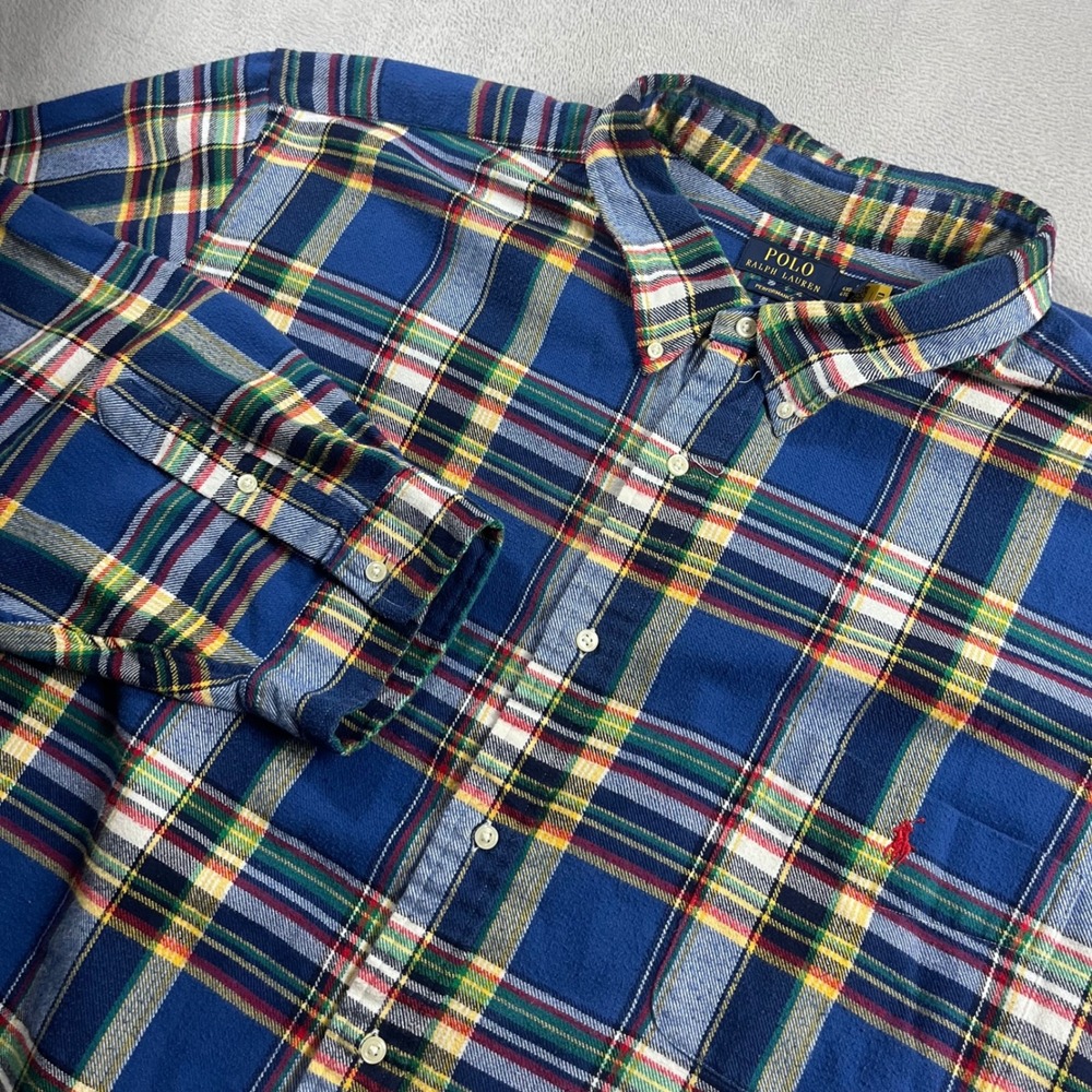 Polo Ralph Lauren Performance Mens 6XB Blue Plaid Flannel Button Down Shirt